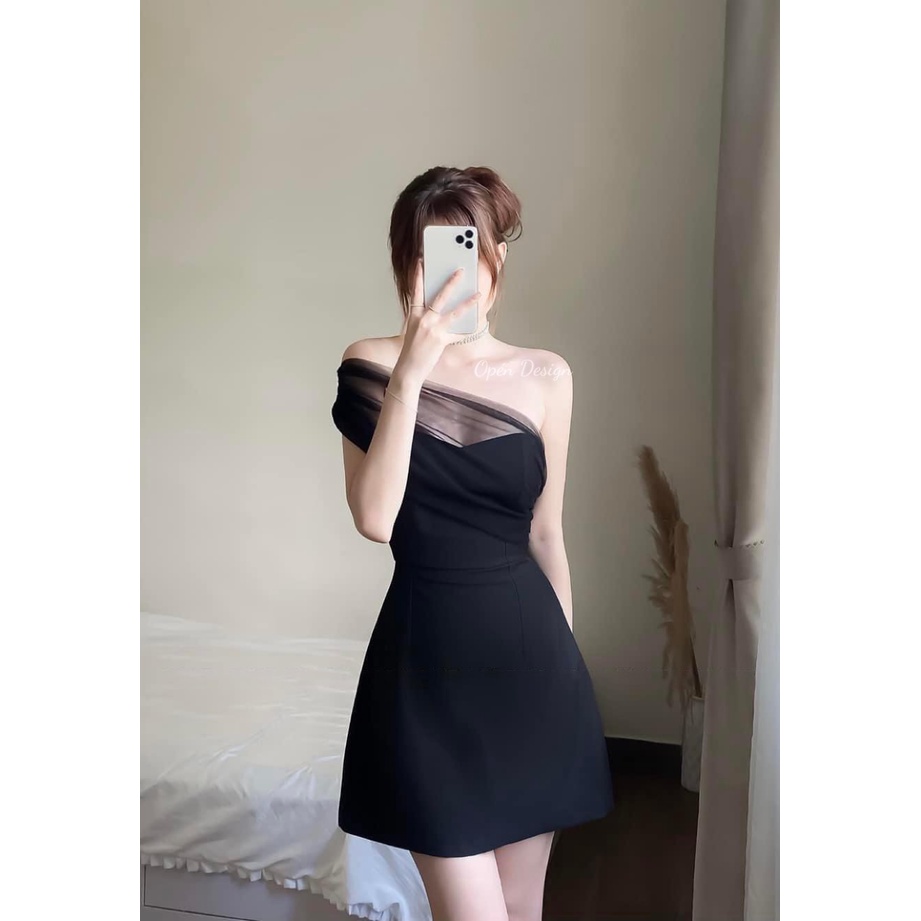 Váy Cúp Ngực Vắt Chéo Vai Pha Ren Điệu Đà
