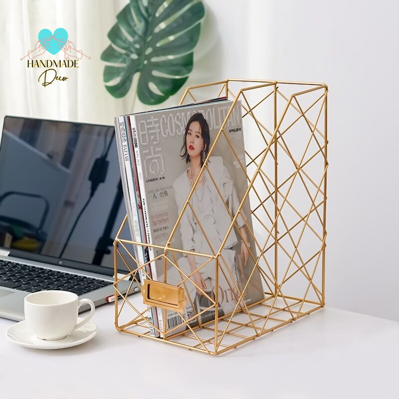 Kệ giá đỡ sách tài liệu tạp chí để bàn bằng thép hợp kim phủ sơn siêu bền, decor góc học tập, văn phòng làm việc