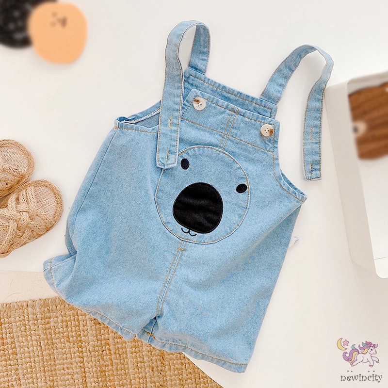 Quần yếm denim thêu họa tiết gấu ngộ nghĩnh đáng yêu phong cách Hàn Quốc thời trang cho bé