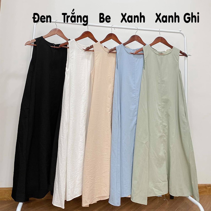 Váy 2 dây dáng suông chất đũi form rộng maxi , Đầm 3 lỗ trơn trắng đen be xanh dài (video/ảnh thật) | BigBuy360 - bigbuy360.vn