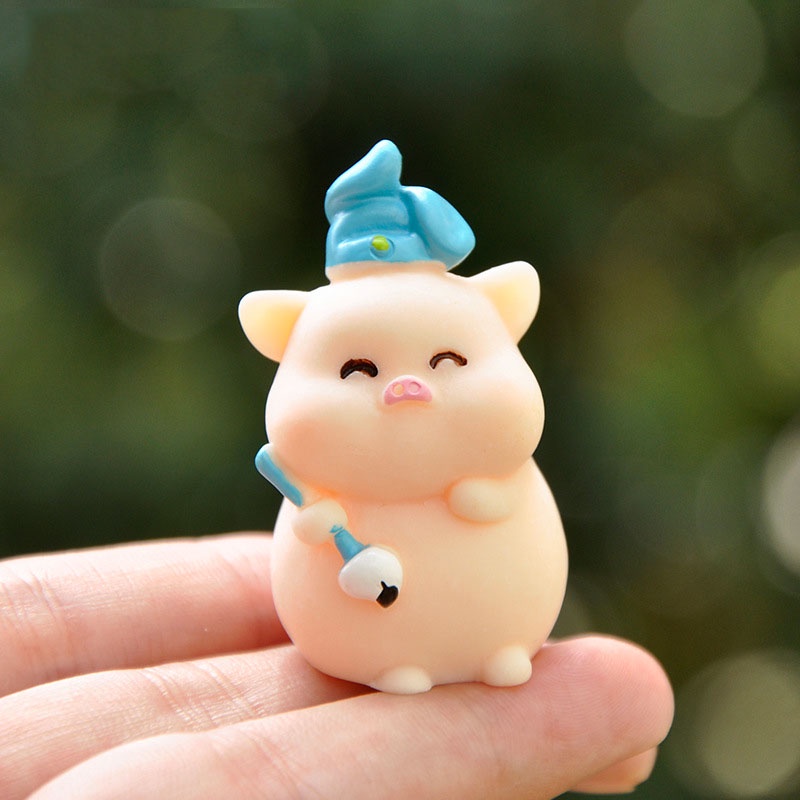Set 6 tượng heo hồng thần tài mini Ráp tiểu cảnh biểu cảm dễ thương trang trí bàn học bàn làm việc taplo ô tô quà tặng
