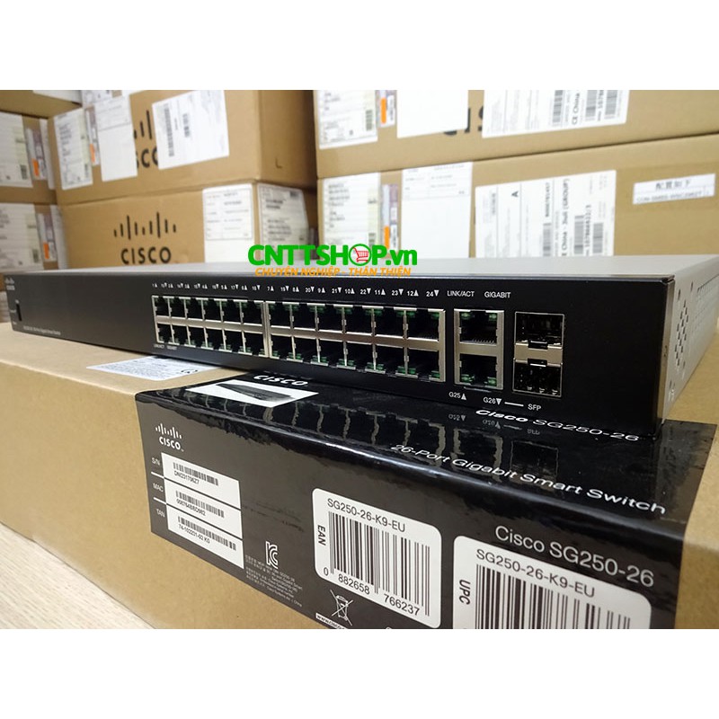 SG250-26-K9-EU Bộ chia mạng Switch Cisco 24 cổng 10/100/1000, 2 RJ45/SFP Uplink