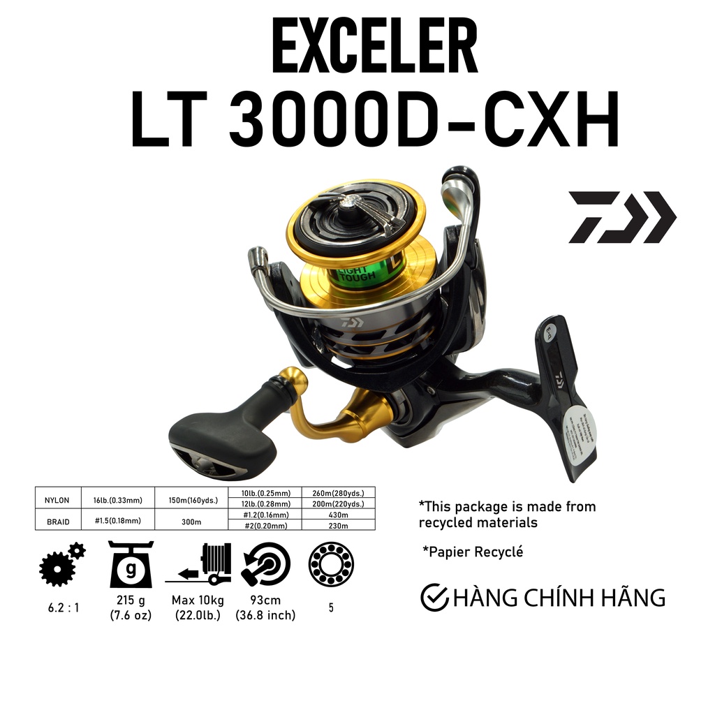 MÁY ĐỨNG CÂU LURE DAIWA EXCELER LT 1000D-XH / 3000D-CXH