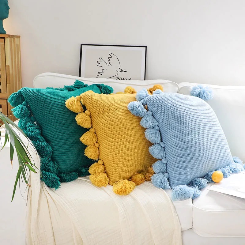 HOMEPLUS Throw Pillow Cover Bohemian Style Cotton Linen Tassel Decorative Pillowcase For Sofa