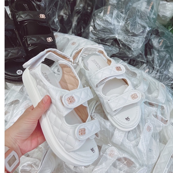 Dép sandal BB nữ quai dán khoá điều chỉnh đế bánh mì siêu nhẹ cao 3,5cm, hậu bánh mì