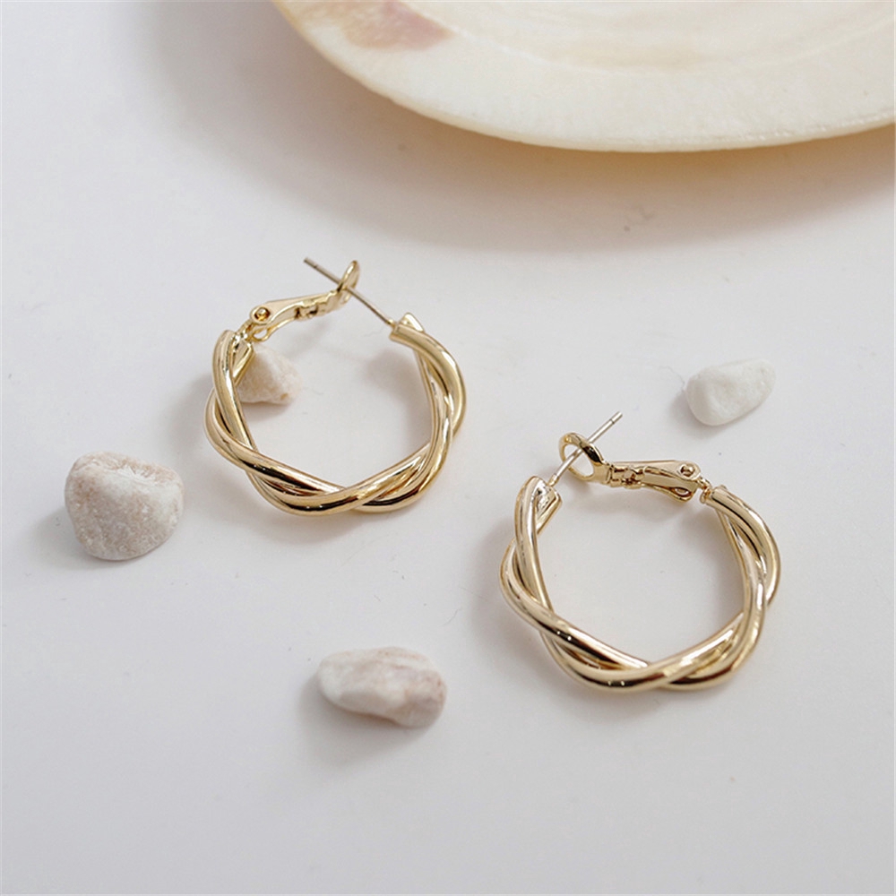 Khuyên tai kim loại dạng xoắn màu vàng / bạc cổ điển thời trang cho nữ