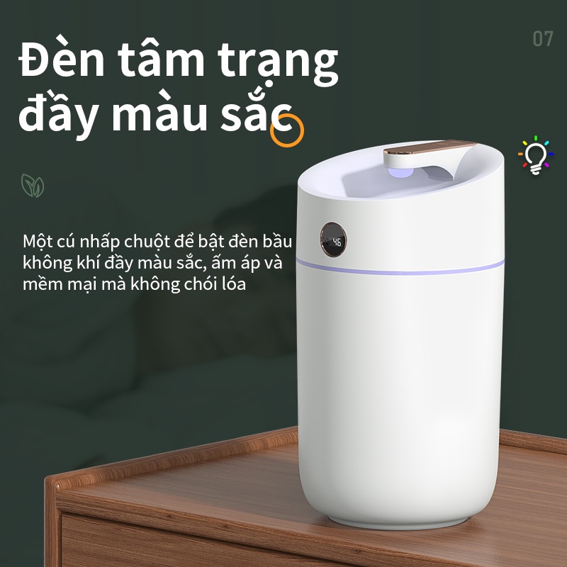 Máy phun sương 3L dung tích lớn BASIKE có màn hình hiển thị độ ẩm với 7 đèn màu cho văn phòng gia đình