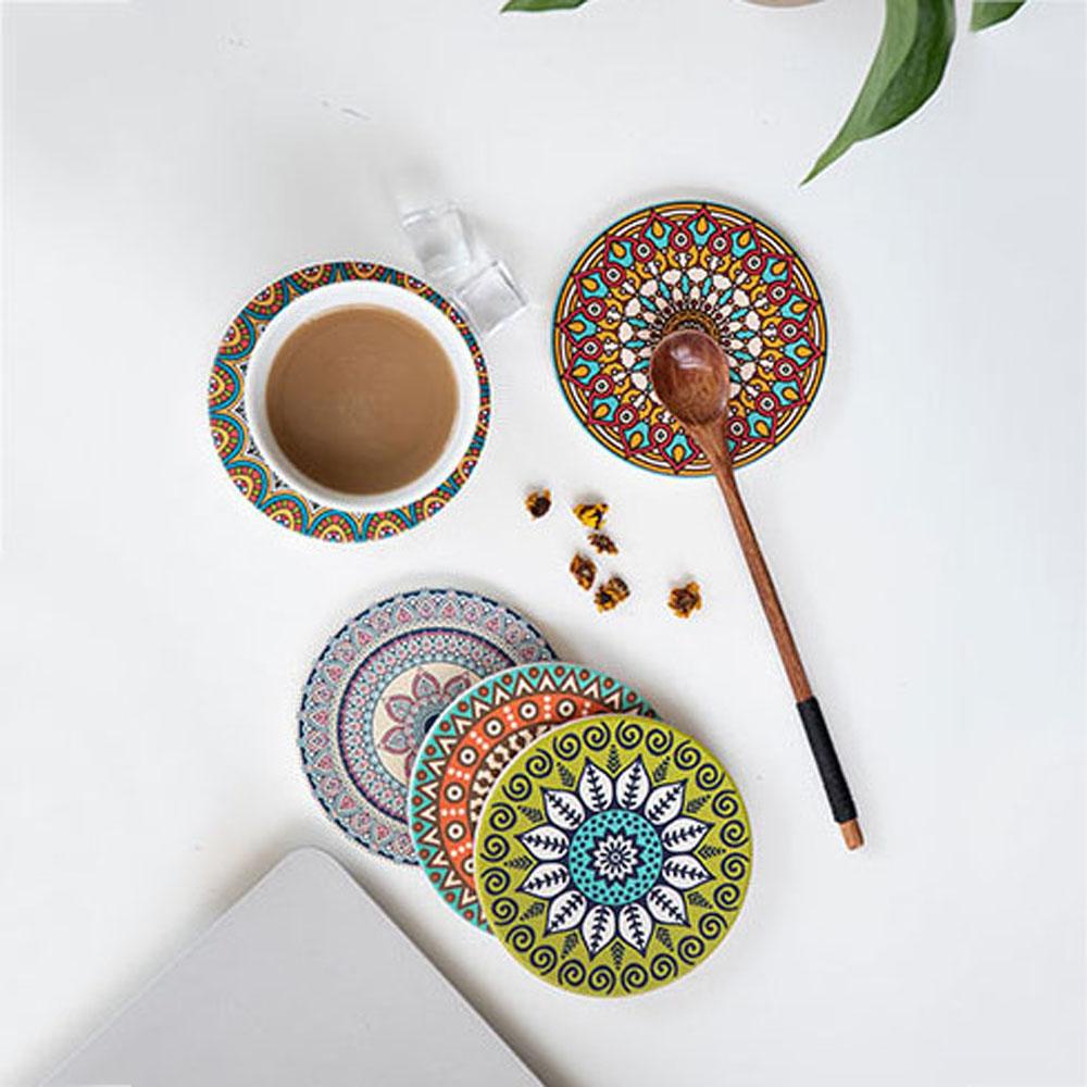 Tấm Lót Bàn Ăn Bằng Gốm In Họa Tiết Hoa Mandala Chống Trượt Siêu Bền Tiện Dụng