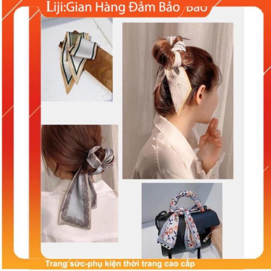 Khăn lụa turban - Khăn turban dài lụa satin cao cấp, họa tiết sang trọng, quàng cổ, buộc tóc, ... phong cách Hàn Quốc