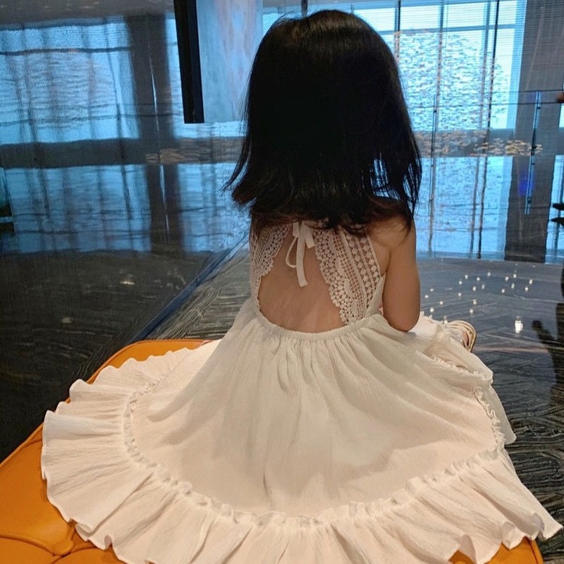 Đầm Hai Dây Màu Trắng Thời Trang Mùa Hè Xinh Xắn Cho Bé Gái