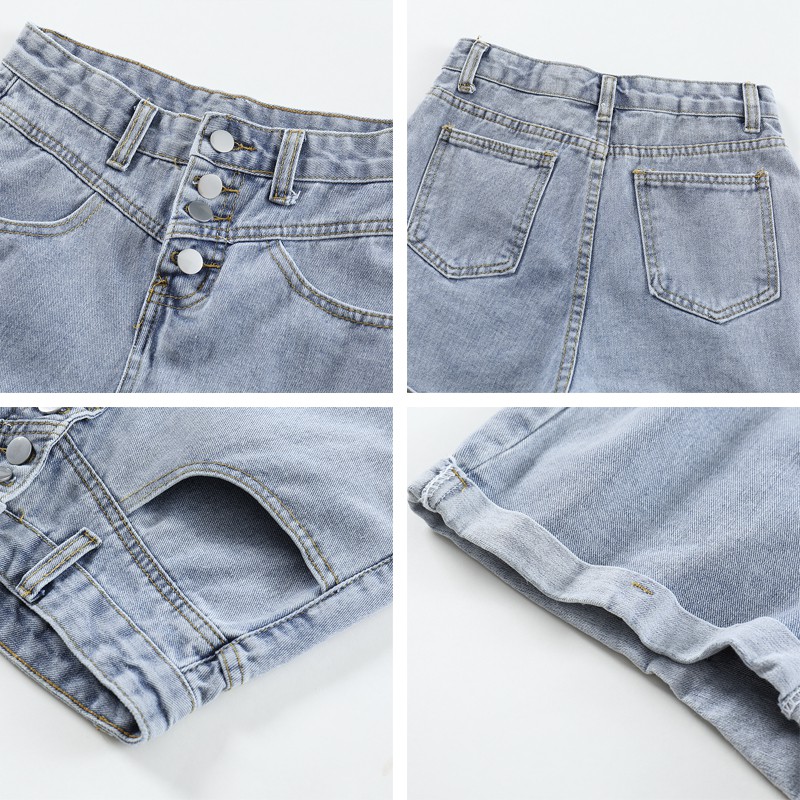 Xiaozhainv Quần short denim eo cao ống rộng phong cách Hàn Quốc | BigBuy360 - bigbuy360.vn