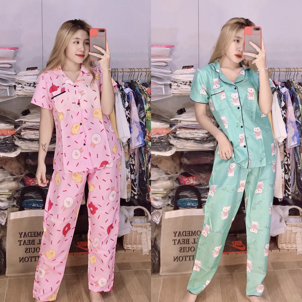 Pijama kate thái quần dài, lửng freesize dưới 62kg trẻ trung, đồ bộ mặc nhà nữ áo cộc xinh xắn - LUXCY Store