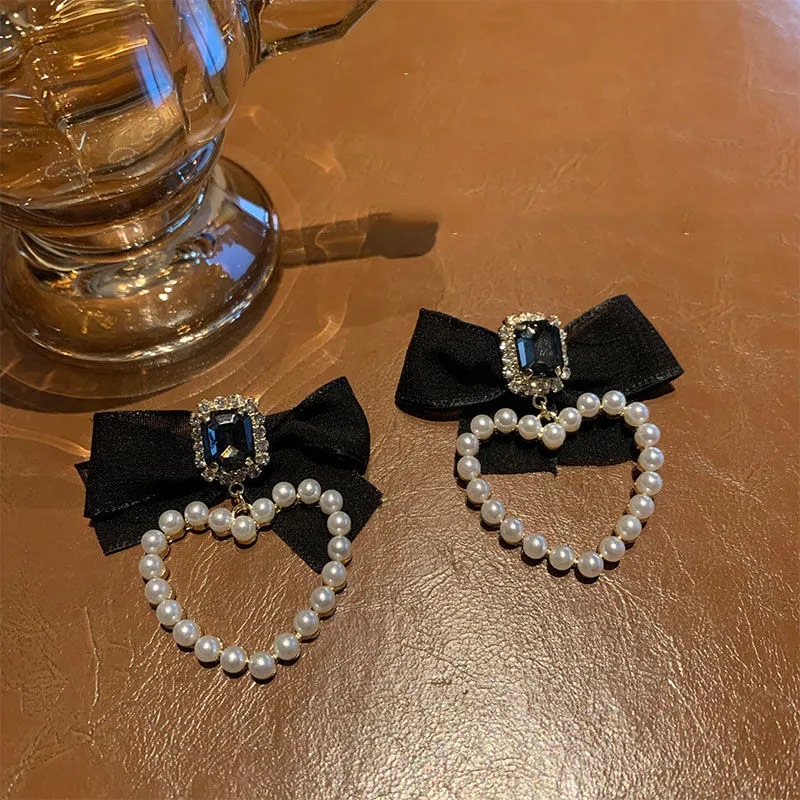 Khuyên tai bạc s925 đính nơ và ngọc trai cao cấp thời trang 2021