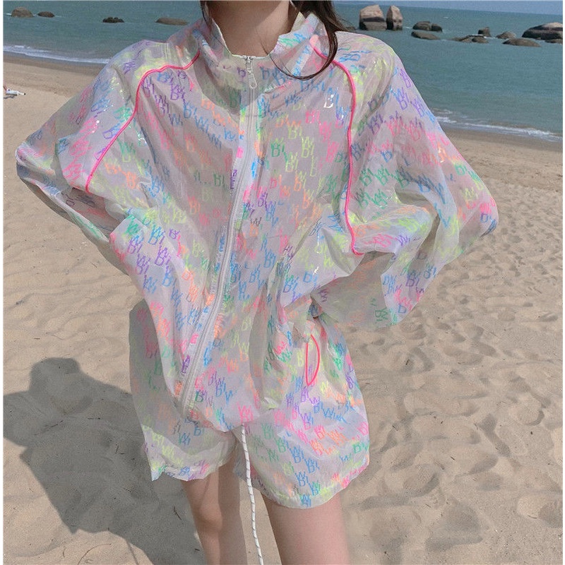 Bộ Áo Khoác Chống Nắng Phối Quần Short Ống Rộng Lưng Thun Thời Trang Mùa Hè 2022 Mới