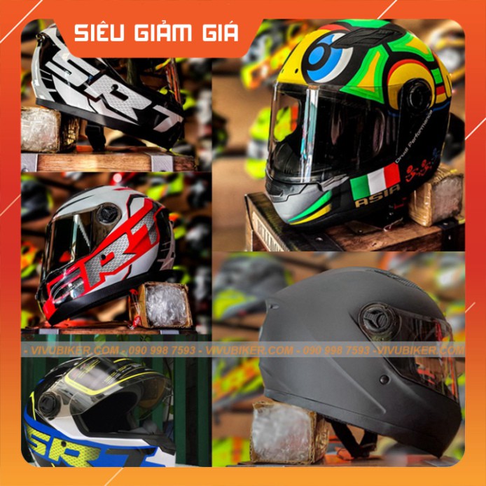 KHO SG- Mũ nón bảo hiểm Fullface Asia Mt136 đen nhám, đen bóng, tem Rùa, SRT nhiều màu lựa chọn kèm đuôi gió fullface