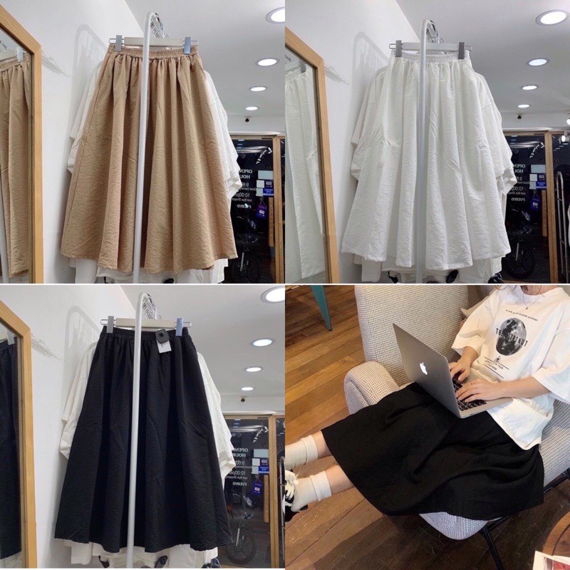 [Ảnh thật] Chân váy đũi dáng dài style Hàn Quốc Chân váy vintage Quảng Châu Đầm nữ