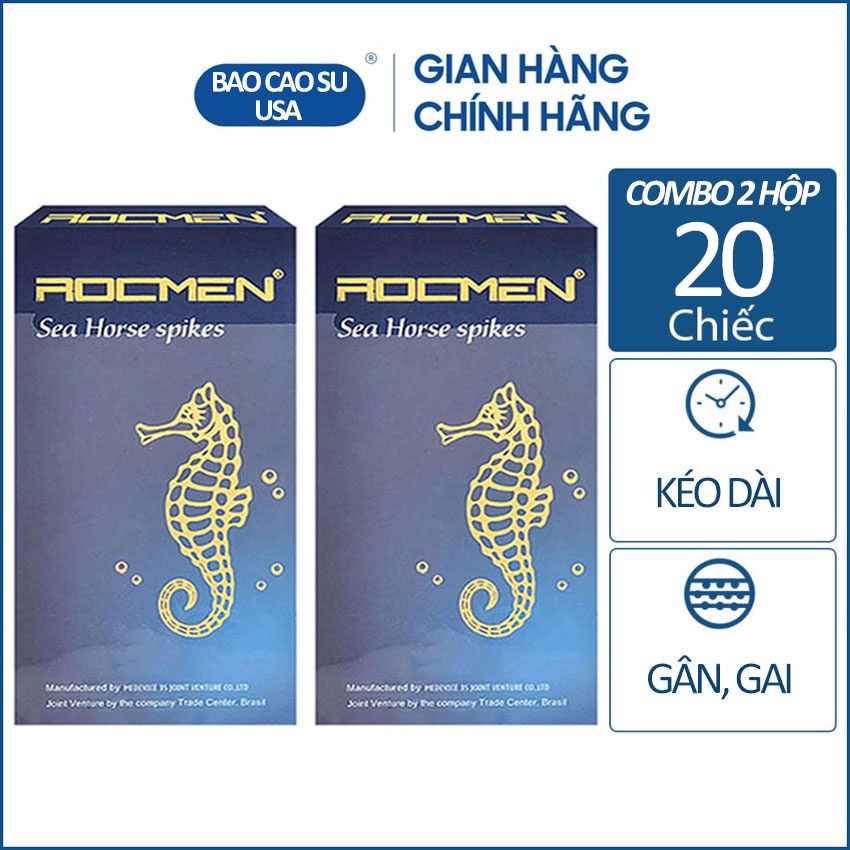 Combo 2 hộp bao cao su Rocmen Xanh gân, gai, kéo dài quan hệ - 20 chiếc