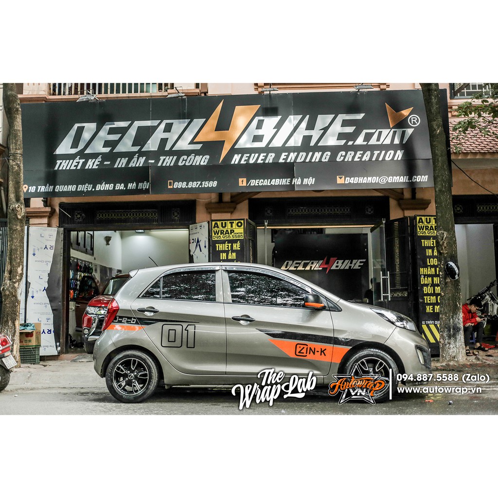 Tem họa tiết xe Morning Zin-K Racing - Tem họa tiết ô tô Kia, tem dán sườn xe thể thao