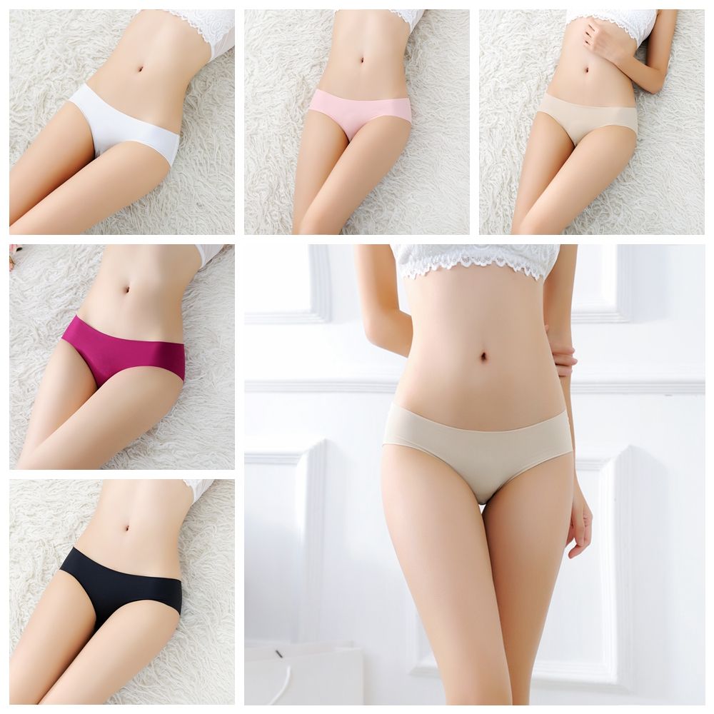 ❀SIMPLE❀ Fashion Ice Silk Underwear Sexy Seamless Knickers Low Waist Briefs Women Intimates Sleepwear Hipster Lingerie Traceless Panties/Multicolor