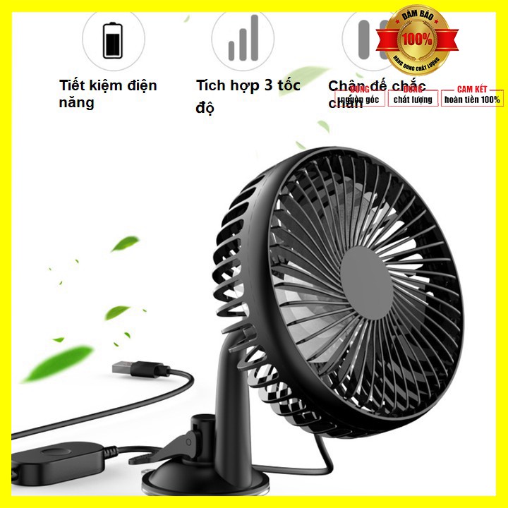 Quạt đơn mini R-8039 dùng trên bàn làm việc hoặc gắn trên taplo và kính xe ô tô công suất 6W ây nguồn USB