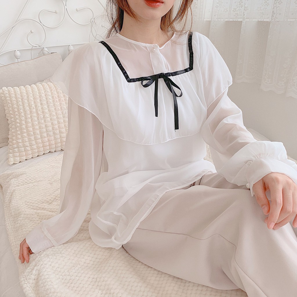 [ẢNH THẬT] - Áo sơ mi cổ nơ voan tơ ulzzang - SM05 - jannahouse