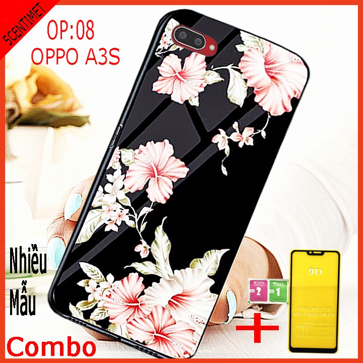 COMBO ốp lưng OPPO A3S (combo 1 ốp lưng kính 3D siêu sang và 1 kính cường lực FULL màn hình ) 5centimet