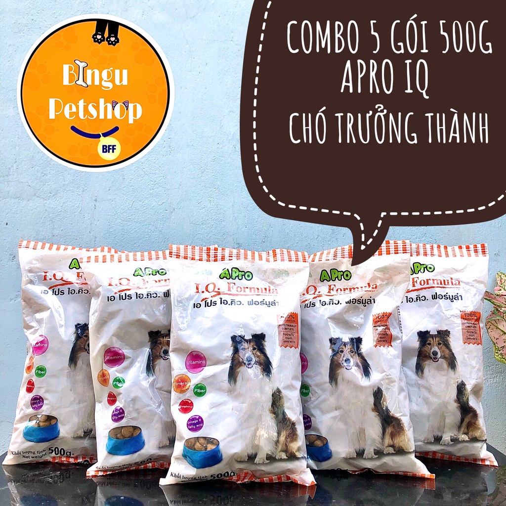 [COMBO 5 GÓI] Thức Ăn Hạt Khô Cho Chó APro IQ Formula 500g| Bingu Petshop