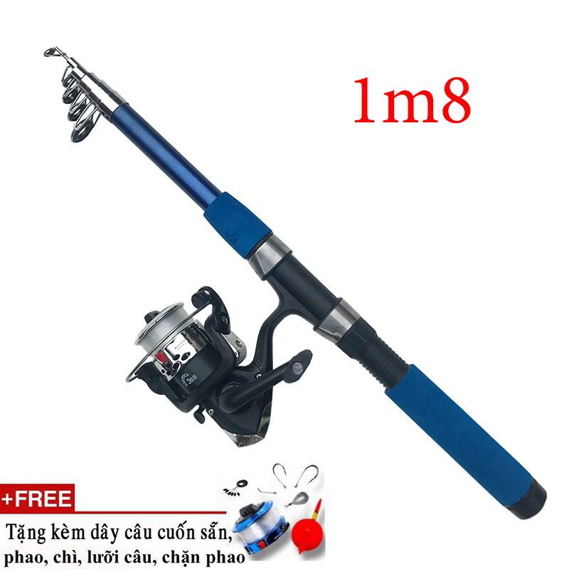 Bộ cần câu máy gồm kèm máy cước,phao,lưỡi,chì,chặn phao - Kích thước: 1m8