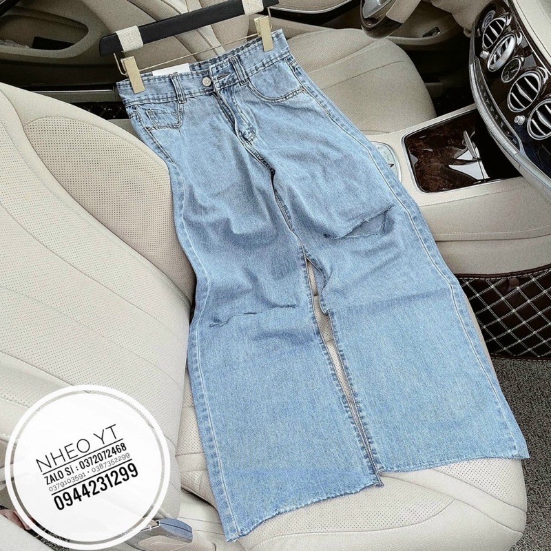 QUẦN JEAN SUÔNG XANH RÁCH GỐI [fs50k]