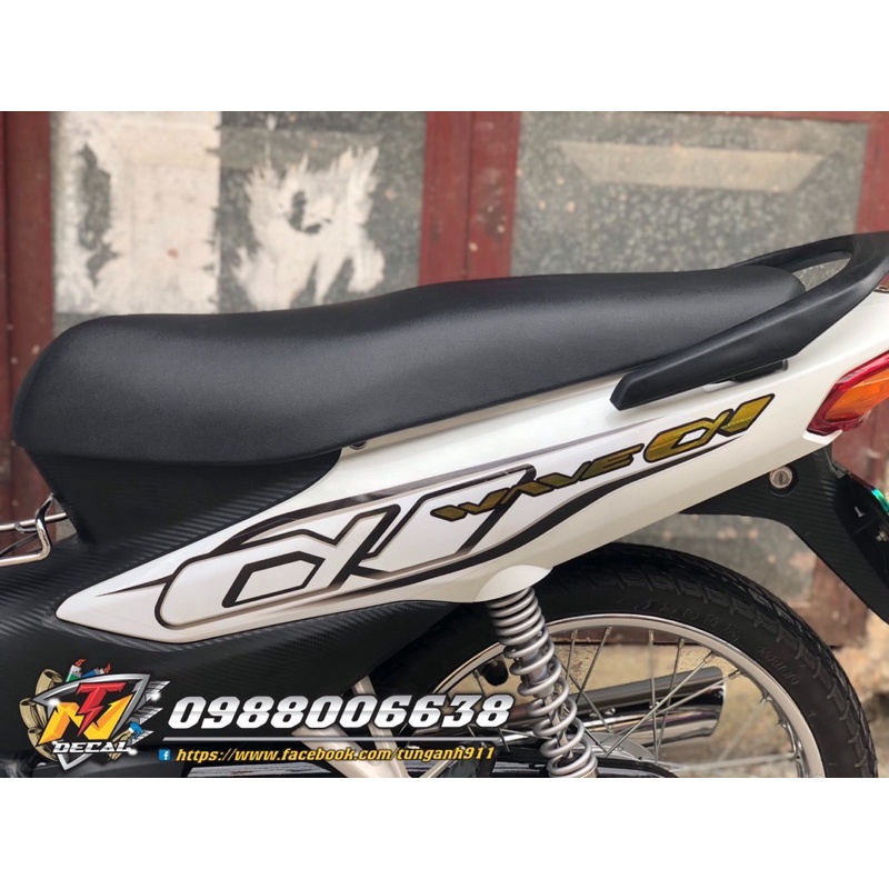 Tem xe Wave Alpha- Tem rời zin ghép crom dán xe wave trắng