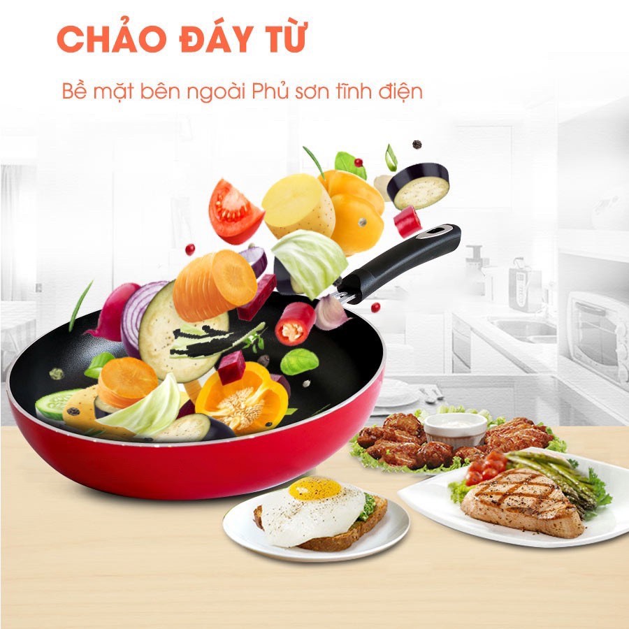 Chảo Chống Dính Sâu Lòng Có Nắp Kính Size 24cm 26cm Hợp Kim Nhôm Đáy Từ Dùng Được Mọi Loại Bếp VTM