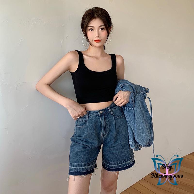 Áo croptop thun nữ cotton 2 dây bản to dáng lửng ôm body co giãn 4 chiều AT07