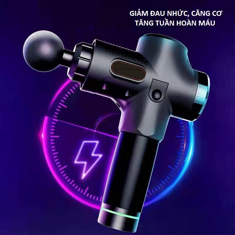 SÚNG, MÁY MASSAGE CẦM TAY CAO CẤP CÁT Á EM009 ĐEN CACBON - 30 Mức độ rung, 6 đầu trị liệu- Trị đau nhức!