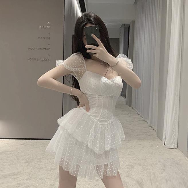 Đầm Lưới Màu Trắng Họa Tiết Chấm Bi Thời Trang Mùa Hè Mới 2021 | BigBuy360 - bigbuy360.vn