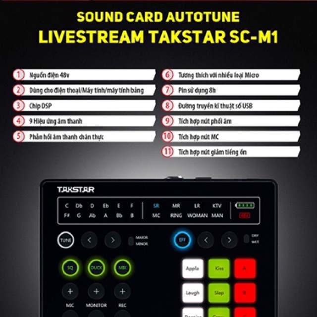 Sound Card thu âm livestream cao cấp Takstar SC-M1 chính hãnh bảo hành 12 tháng