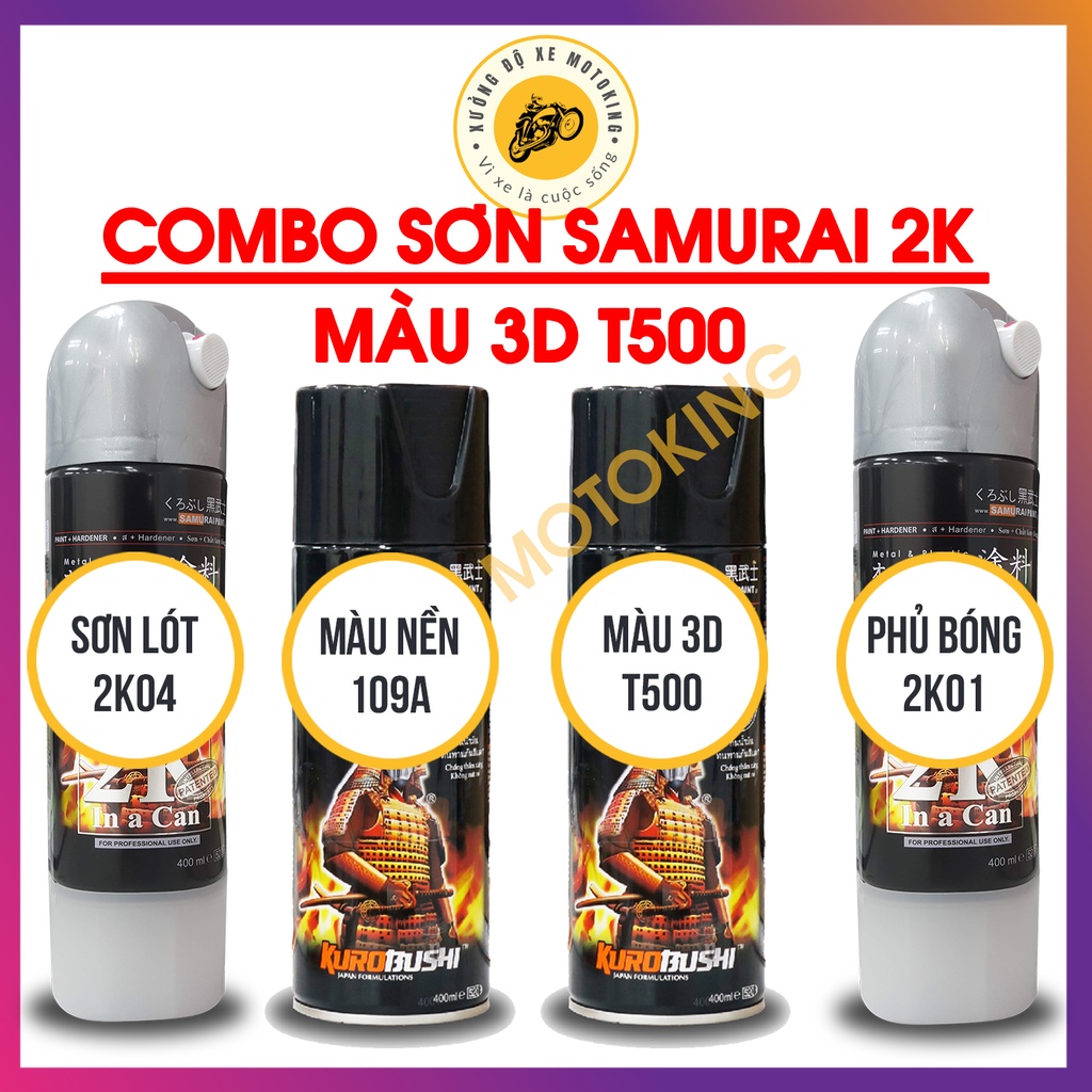 Combo Sơn Samurai 3D tím ánh vàng T500**** loại 2K chuẩn quy trình độ bền 5 năm gồm 4 chai 2K04 - 109A - T500- 2K01