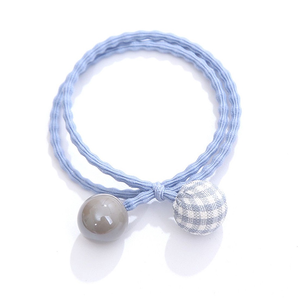 Dây cột tóc co giãn trang trí hạt tròn kẻ ca rô dễ thương cho phái đẹp