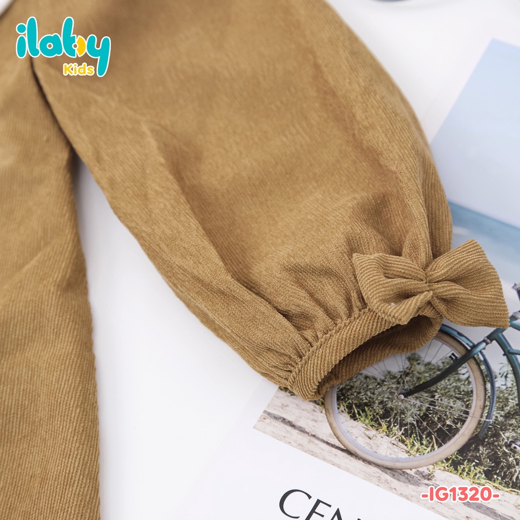 Váy cho bé gái ILABY phối lá cổ nơ chất liệu nhung tăm [10IG1320I2DL]