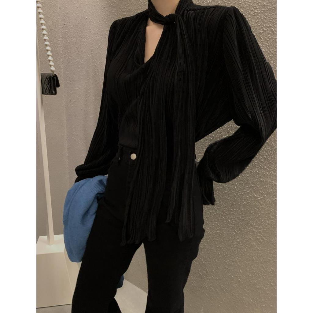 Áo Sơ Mi Dài Tay Thắt Dây Xếp Ly Màu Sắc Thời Trang 61386