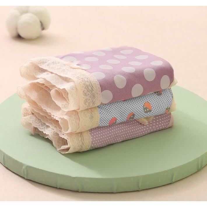 Quần Lót Modal Viền Ren Họa Tiết Phong Cách Nhật Bản P419