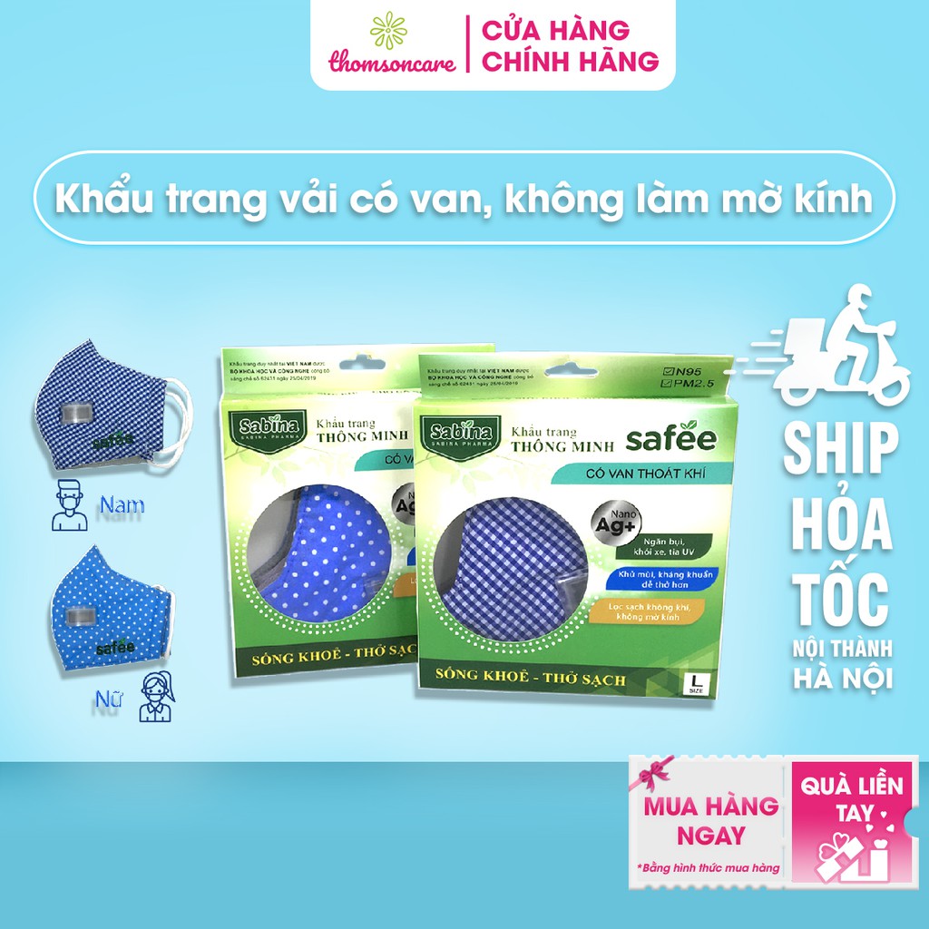 Khẩu trang vải kháng khuẩn Safee cao cấp - Chống bụi mịn - Chứa Nano bạc - Có van thoát khí