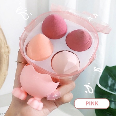 [FREESHIP] Mút Tán Kem, Set 4 Bông Mút Trang Điểm Tán Kem Nền Kèm Hộp Đựng Gấu Dễ Thương