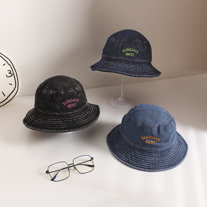 Nón Vành Denim Thêu Chữ Phong Cách Harajuku Nhật Bản Cho Trẻ Em