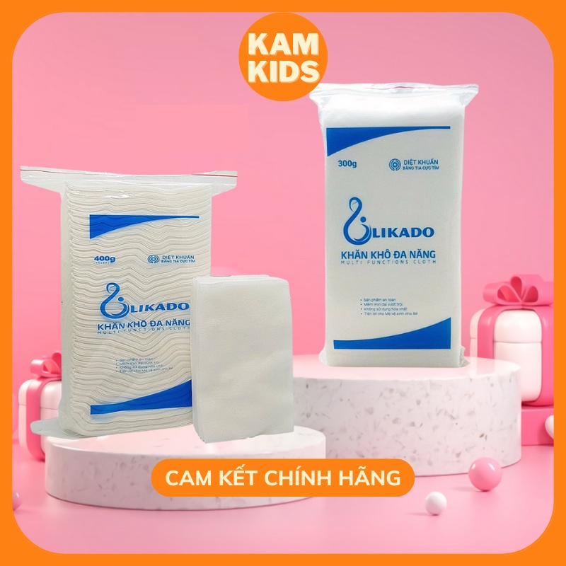 Khăn khô đa năng LIKADO 300g/400g cho bé mềm mịn không mùi, không chất bảo quản, không kích ứng