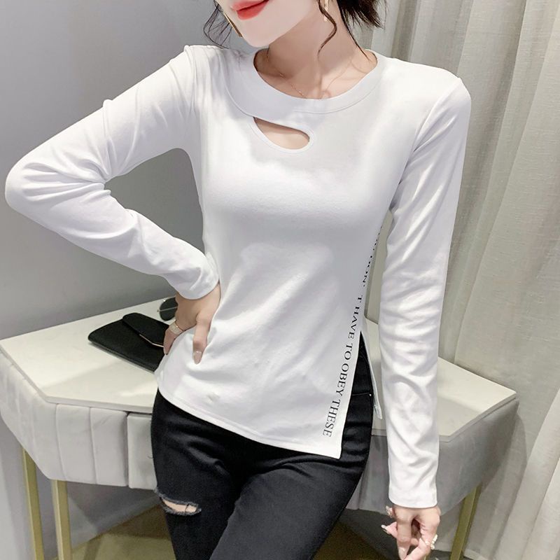 Áo Thun Tay Dài Dáng Ôm 100% Cotton Thiết Kế Khoét Lỗ Thời Trang 2022