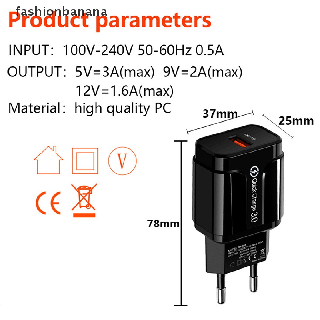 fashionbanana 5V 2A EU Plug USB Adapter Mobile Phone Charger Device Quick Charge QC 3.0 US TYU