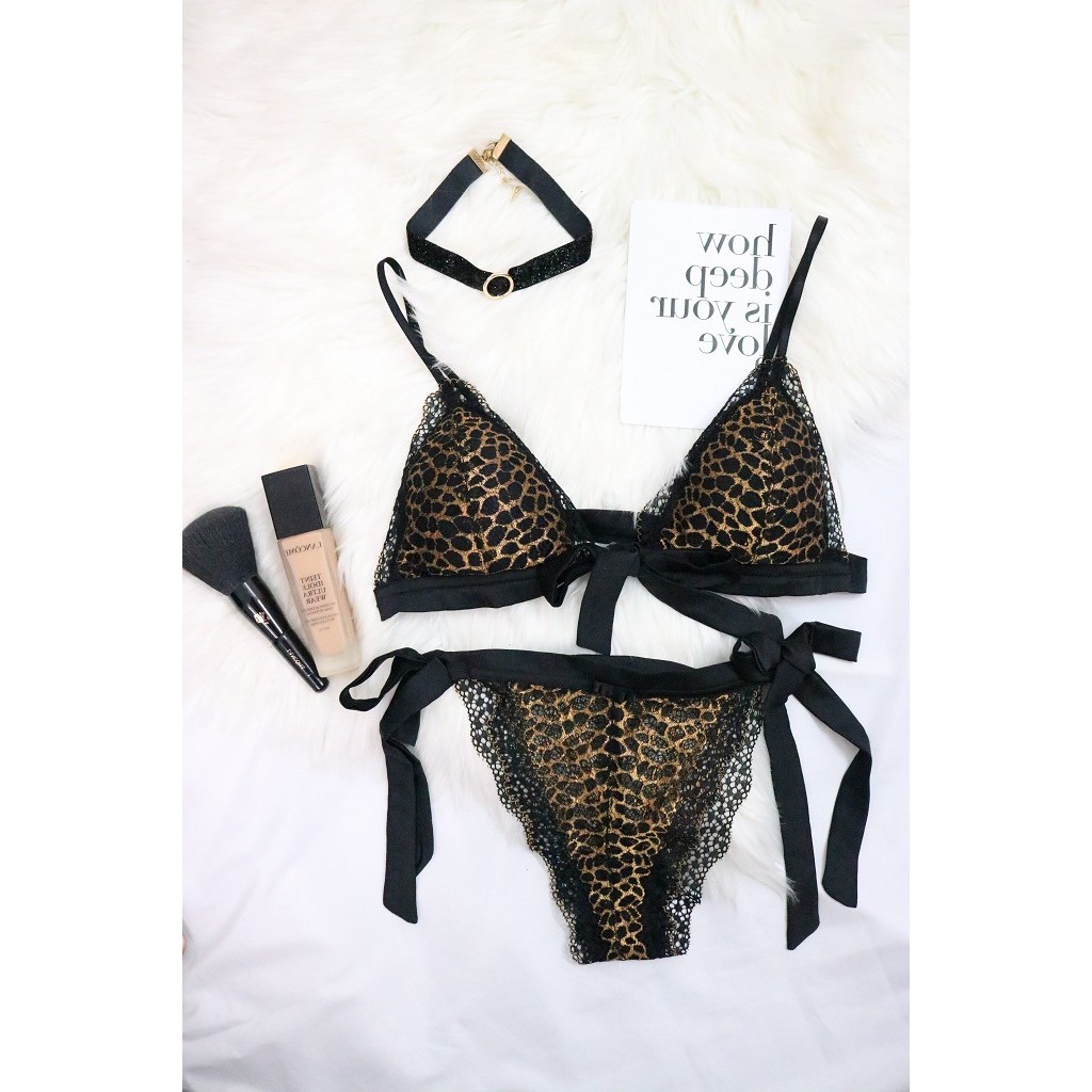 Bộ Đồ Lót Không Gọng Bralette Ren Da Beo Có Đệm Mút Ladali - MS 556