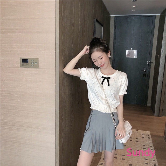 Áo dệt kim tay ngắn phong cách mùa hè cho nữ