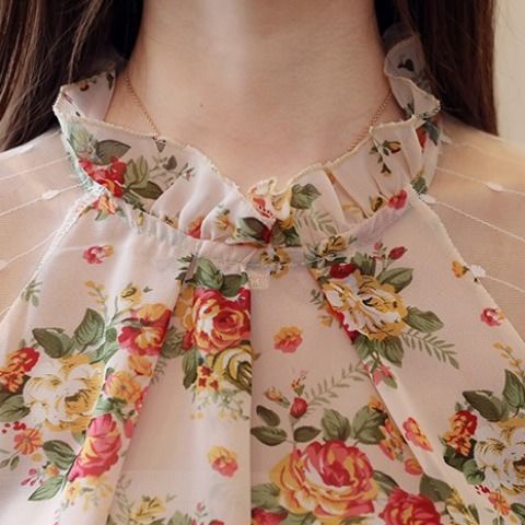 Áo Voan Hoa Trễ Vai Tay Phồng Phối Ren Thời Trang Cho Nữ