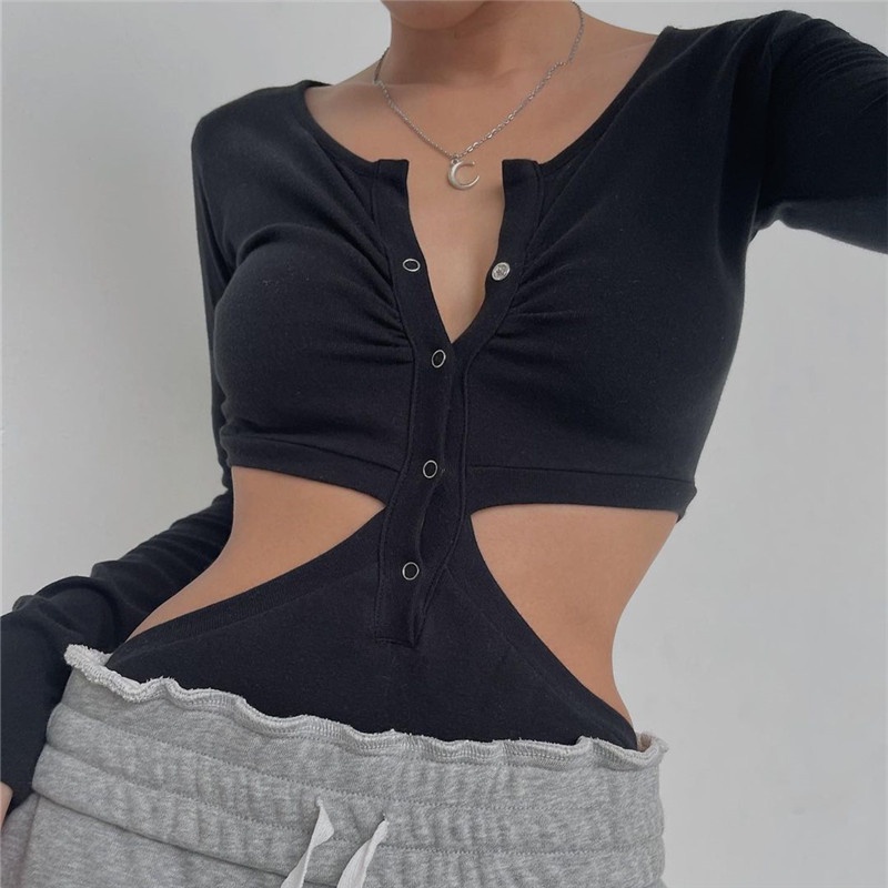 DUNEA Bodysuit tay dài hở lưng quyến rũ cho nữ